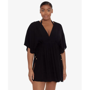 Lauren Ralph Lauren Tunic 12 XL Black Crinkle Gauzy Swim Coverup Beach Vacation